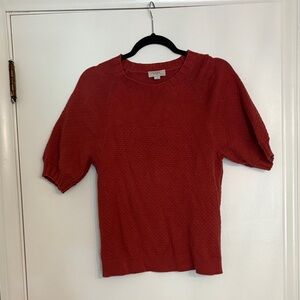 LOFT Red Textured Puff Sleeve Blouse